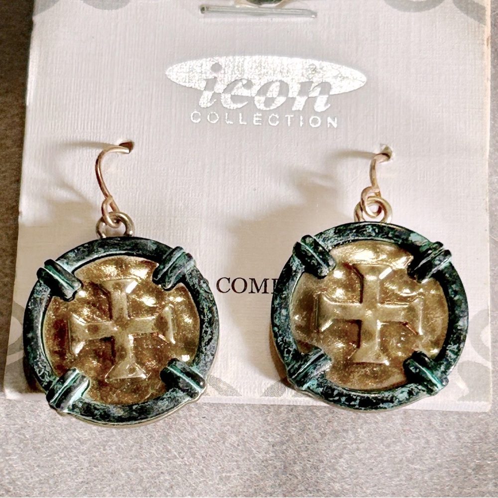 Replica ship wreck coin w/Cross earrings